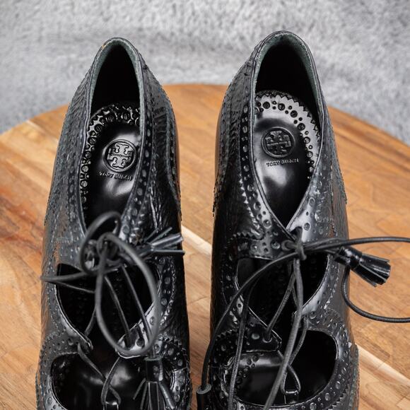 Tory Burch Hawthorn Black Oxford Brogues Tassels Patent Leather Stiletto 7.5 - Picture 5 of 7